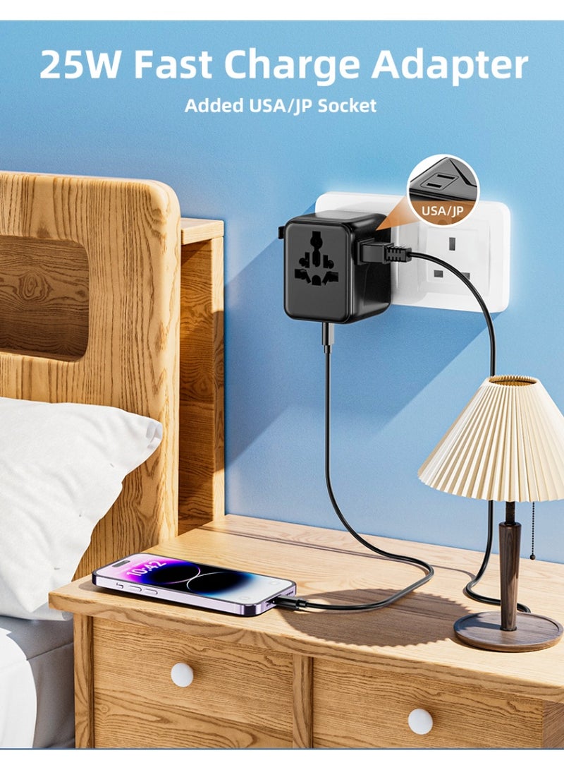 Voltrava Universal Travel Plug Adapter with 2 AC Outlets, PD 25W Fast Charging, Dual USB-C & USB-A Ports – International Multi Plug Power Adapter for Worldwide Travel, Compatible with US UK EU AU Asia – Compact All-in-One Travel Charger - Black - Image 5